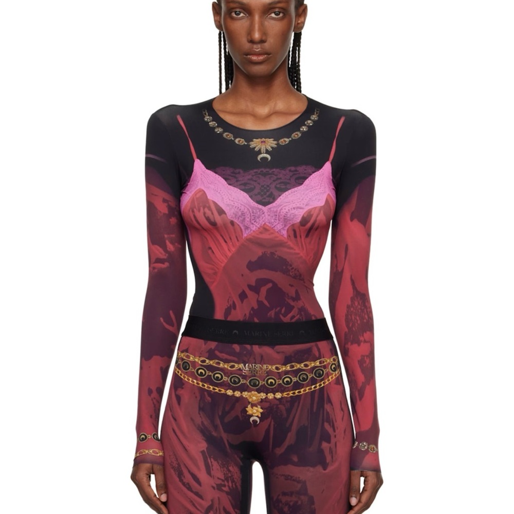 Marine Serre Red and Pink Long Sleeve Bodysuit